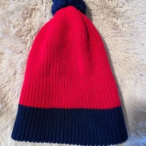 RARE Wells Lamont vintage beanie with pom pom red and blue madein Korea-1970s